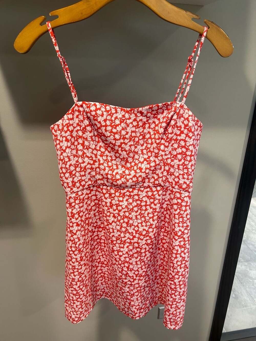 French Connection Floral Mini Dress US 2 XXS Red White Spaghetti Strap